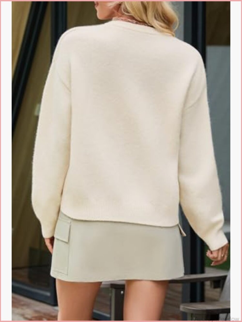 Long Sleeve Knit Cardigan Sweater Crewneck Button Open Front with Pockets - Picture 4 of 7